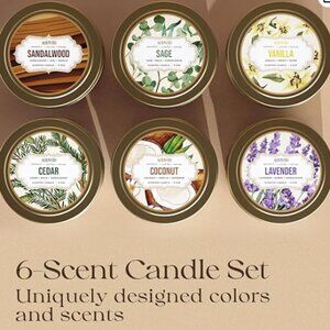 AOOVOO Scented Candles in Tins - Set of 6 Scents - BRAND NEW IN BOX! Gift Set